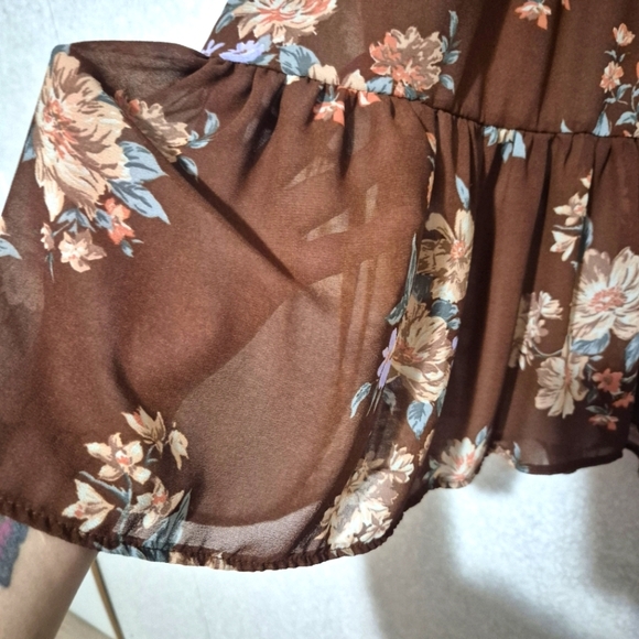 American Eagle Outfitters Brown Cream Tiered Long Sleeve Dress..SIZE:M - Picture 7 of 14